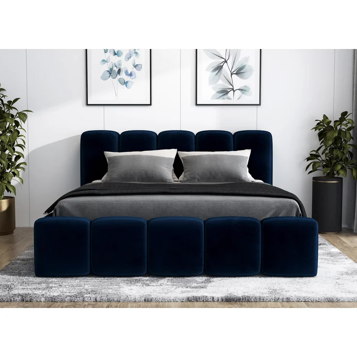 A&J MöbelLand 'Sonic' Polsterbett, Polyester, Blau, 120 x 200, mit Lattenrost, mit Bettkasten – Bild 1