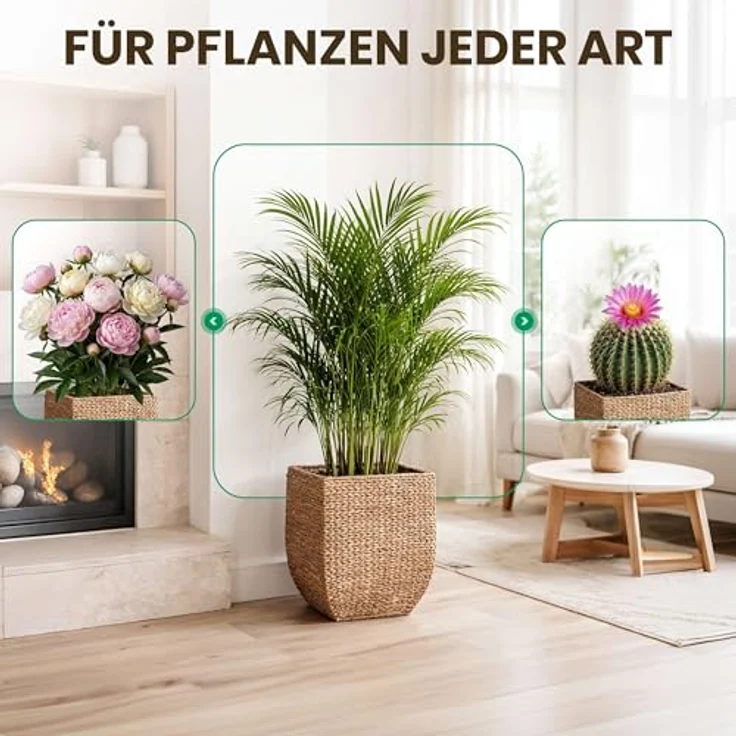 VIVANNO Pflanzkübel Wasserhyazinthe ASIA Würfel, Natur Geflochten 25x25x30 cm – Bild 8