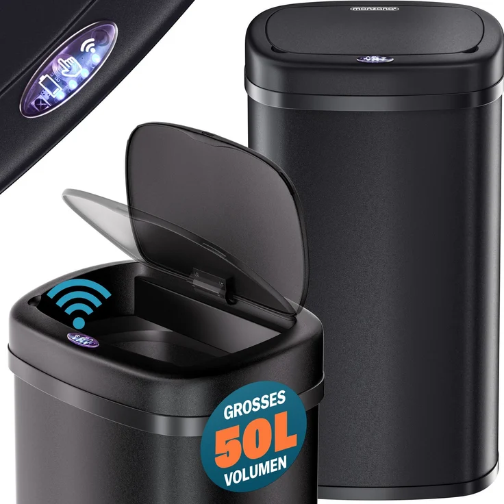 MONZANA® Mülleimer mit Sensor Küche 50L Schwarz – Bild 1