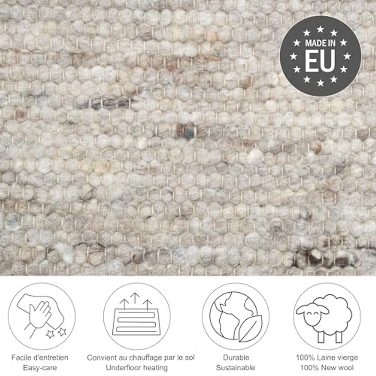 Tom Tailor Handwebteppich Alm Glück, rechteckig, Sand, 70x130 cm, beidseitig verwendbar, antistatisch, für Fußbodenheizung geeignet, aus 100% Wolle – Bild 3