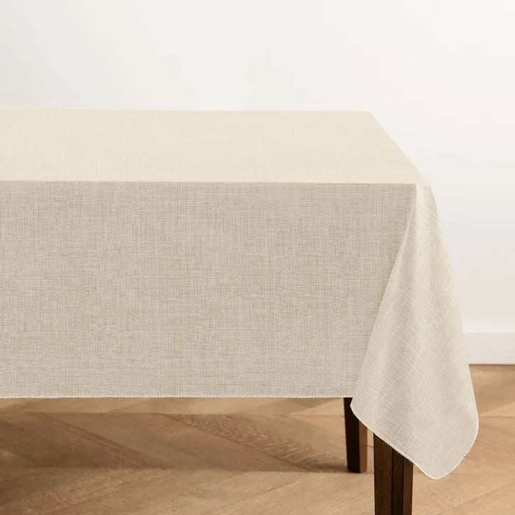 Elrene Home Fashions Monterey Vinyl-Tischdecke mit Leinenstruktur, Wasser- und schmutzabweisend, für drinnen und draußen, mit Flanell-Rückseite, 152,4x259,1 cm, rechteckig, elfenbeinfarben
