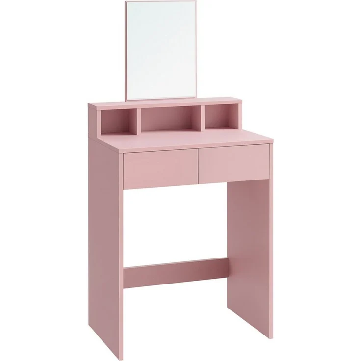 Vasagle Schminktisch mit großem Spiegel, 2 Schubladen & 3 offene Fächer, Holz, Pastellrosa, 40 x 60 x 127 cm – Bild 1