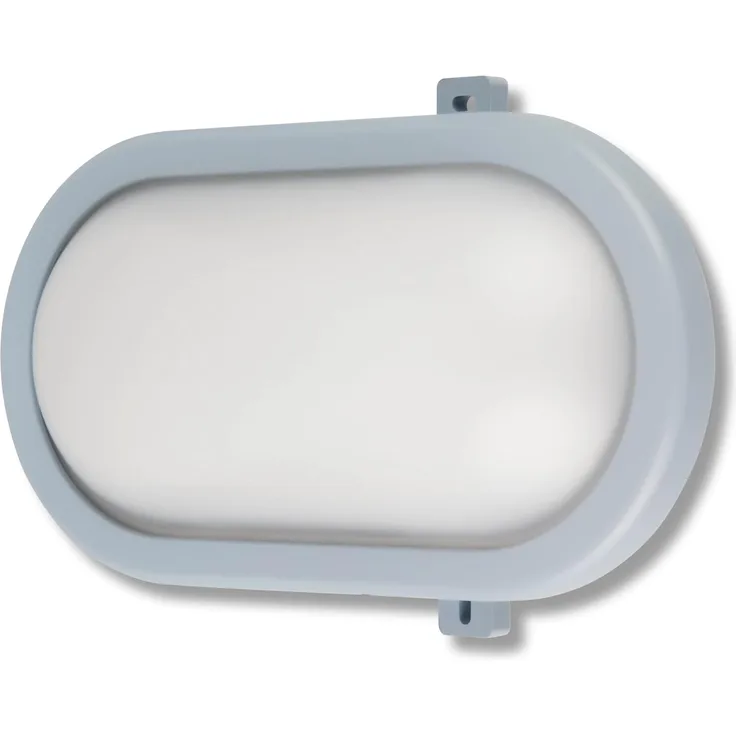 REV Kellerlampe - Feuchtraumleuchte LED oval (10W, 800lm, IP44), einsetzbar als Decken- oder Wandlampe, Feuchtraumlampe, grau