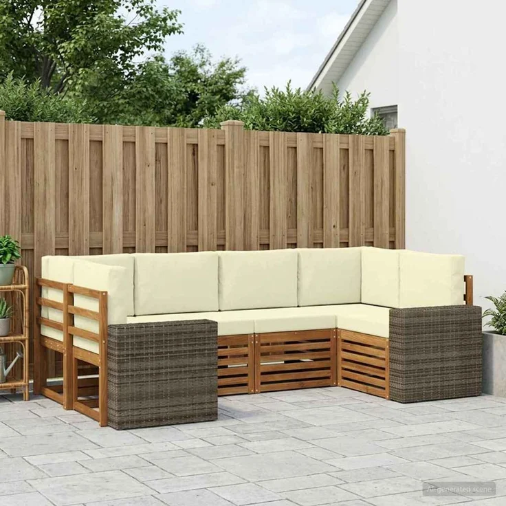 vidaXL Outdoor-Sofagarnitur 6 stk. 6-Sitzer Natur und Creme 3384786 – Bild 1