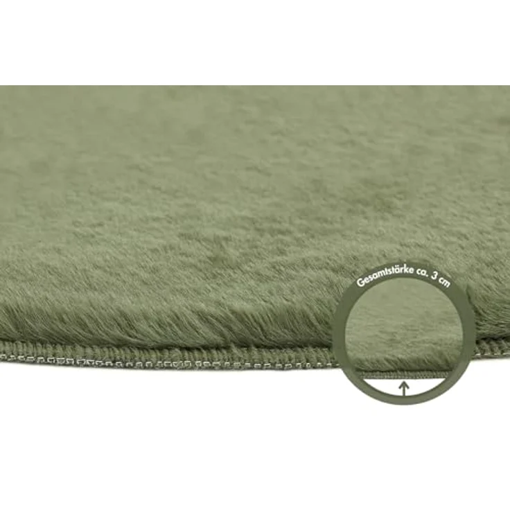 -LUXOR- living Kunstfell Coste Flauschiger Teppich Schlafzimmer - ideal zur Verwendung als Bettvorleger Schlafzimmer - gemütlicher Fellteppich Lammfell Imitat 120 cm rund dunkelgrün – Bild 5
