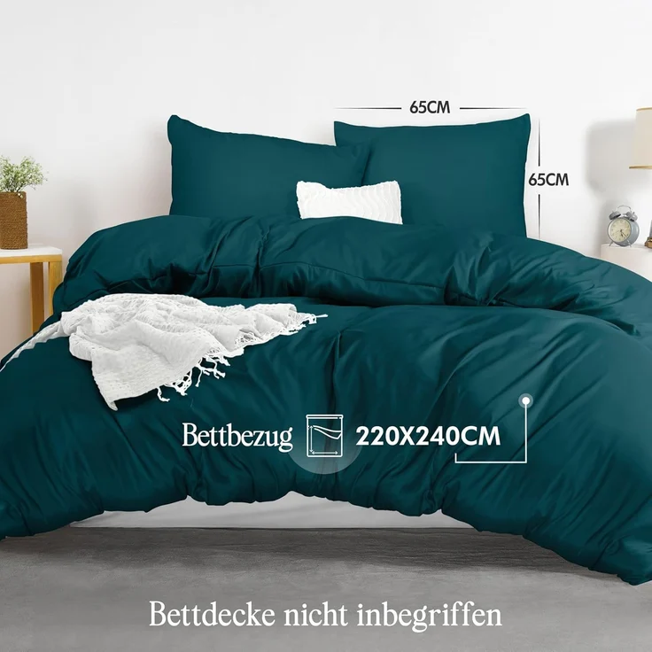 Utopia Bedding Bettwäsche 220x240 Set - Mikrofaser Bettbezug 240x220 cm + 2 Kissenbezüge 65x65 cm - Blaugrün – Bild 2