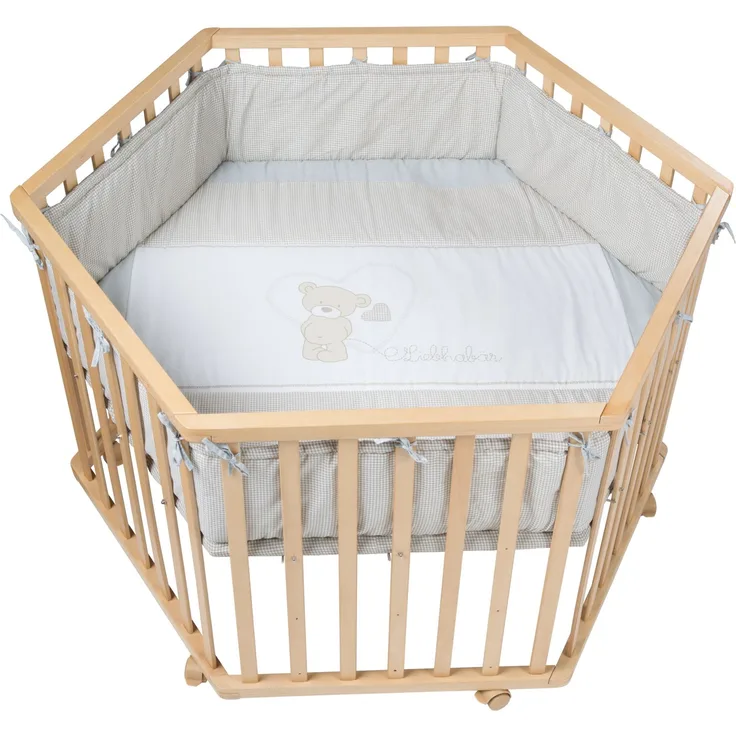 roba Laufgitter 'Liebhabbär' - 6-eckig - inkl. Schutzeinlage - Höhenverstellbar - Holz natur