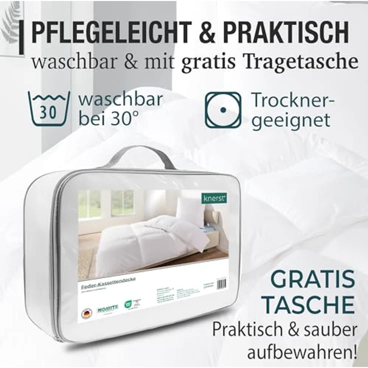 KNERST Federbettdecke Bettdecke mit weichen 10% Daunen & 90% Federn, Füllung: 90% Federn und 10% Daunen, Baumwollbezug, Kassetten Federbett, Daunen und Federn Bettdecke – Bild 5
