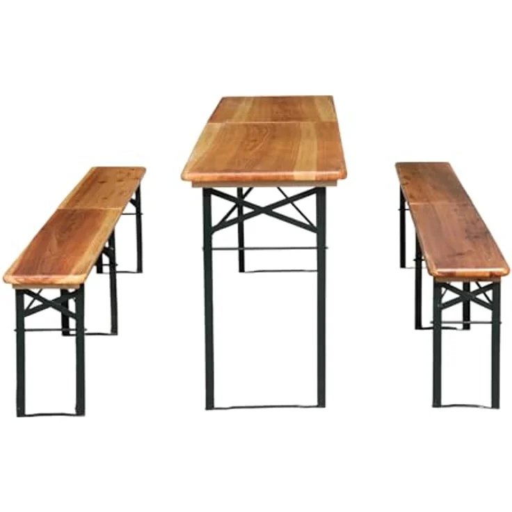Ball & Cast Bierzeltgarnitur 3-teilig, Biertisch Klapptisch mit 2 Sitzbänken, Camping Tisch faltbar, Wetterfester Kiefer Massiv, Natur, 220 cm – Bild 7
