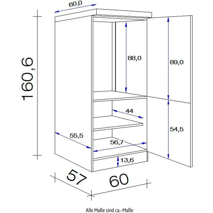 Flex-Well Kühlumbauschrank Vintea (B x H x T) 60 x 161 x 60 cm, mit Metallgriffen – Bild 3