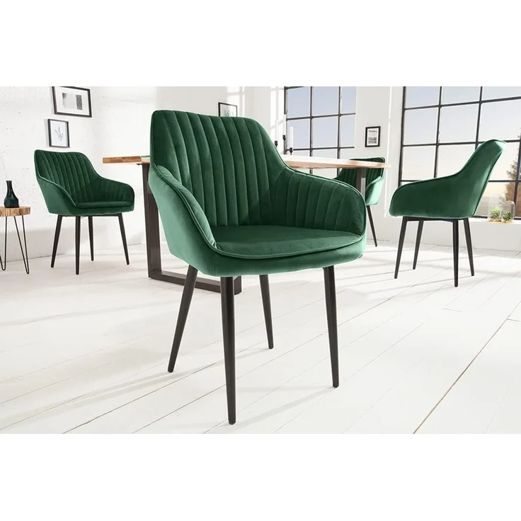 riess-ambiente Polsterstuhl TURIN smaragdgrün / schwarz (Einzelartikel, 1 St), Esszimmer · Samt · Metall · mit Armlehne · Retro Design – Bild 4
