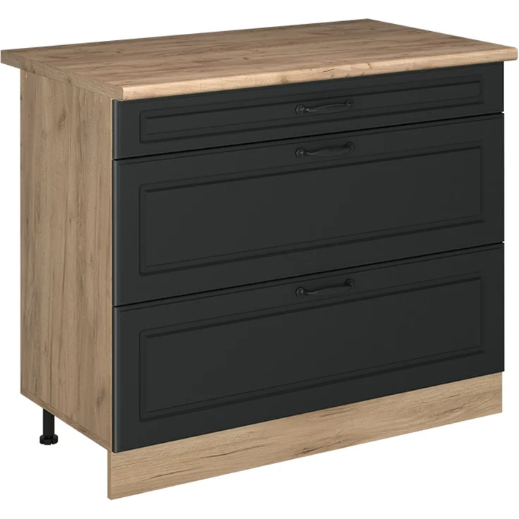 Küchenunterschrank R-Line Anthrazit Landhaus/Goldkraft Eiche 100 cm Arbeitsplatte Goldkraft Eiche Vicco – Bild 1