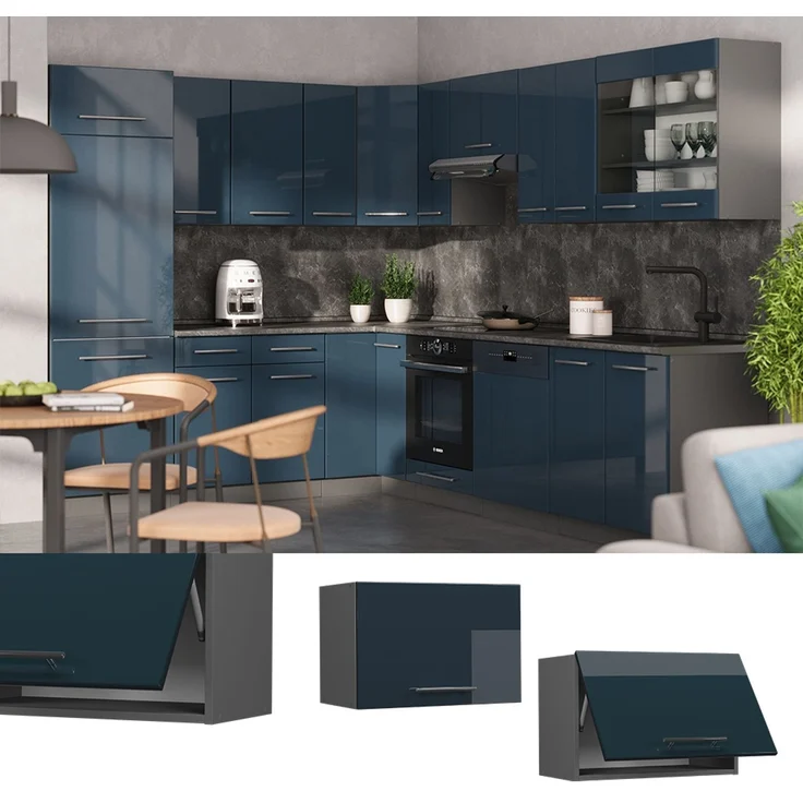 Hängeschrank Fame-Line Dunkelblau Hochglanz 60 cm Flach Vicco – Bild 2