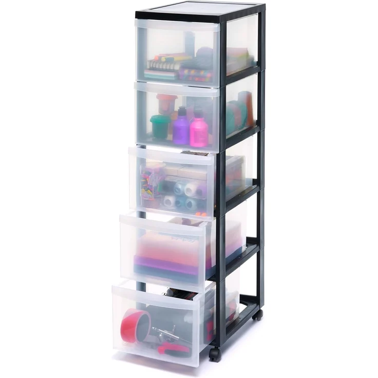 Iris Ohyama, Schubladenschrank auf Rollen, 5 Schubladen mit 15 L, mit Rollen, ergonomische Griffe, Büro, Bad, Wohnzimmer - Design Chest DC-305 - Schwarz – Bild 1
