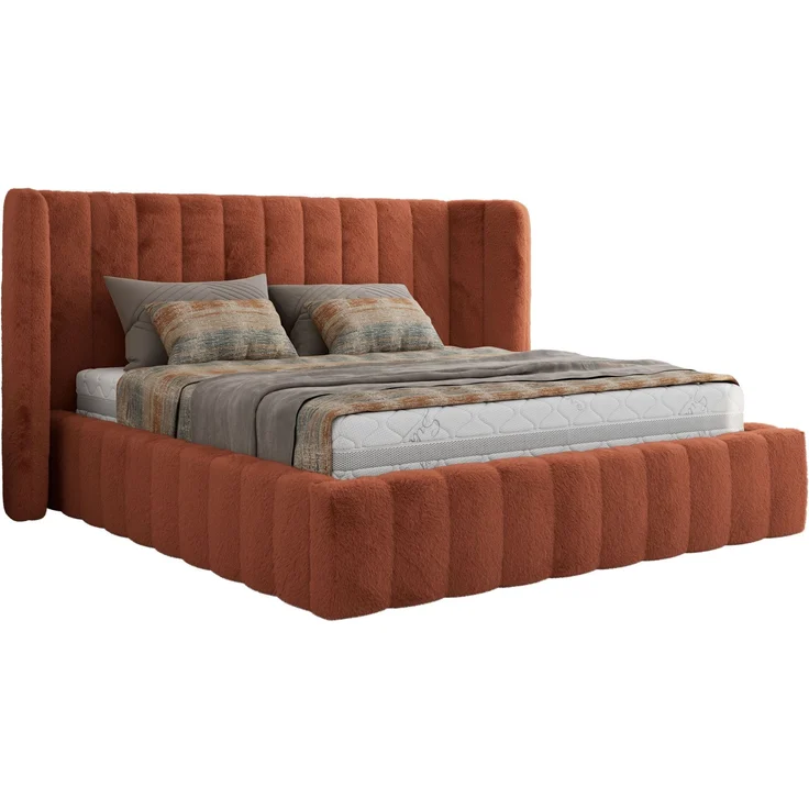 Polsterbett GOLETTA CLASSIC 140 x 200 cm mit gepolstertem Kopfteil, stabilem Bettrahmen, Lattenrost und Bettkasten mit Gasdruckfedern, Doppelbett, zeitloses Design - Orange Plüsch – Bild 5