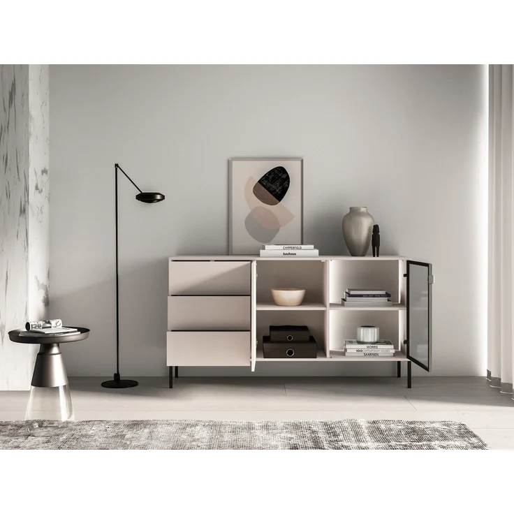 Selsey 'Barnee' – Sideboard mit beleuchteter Glasvitrine, Kaschmir, 160 cm – Bild 10