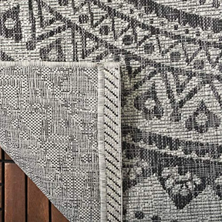 SAFAVIEH Zeitgenössische Teppich für Wohnzimmer, Esszimmer, Schlafzimmer - Courtyard Collection, Kurzer Flor, Hellgrau und Schwarz, 122 X 170 cm – Bild 9