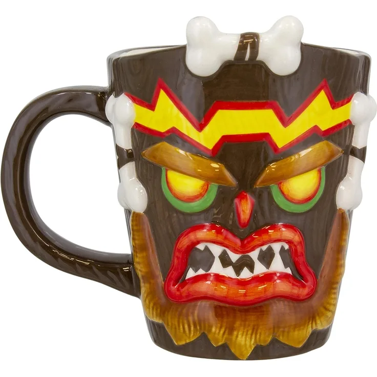 Crash Bandicoot 3D Tasse Uka Uka braun, handbemalt, aus Keramik, Fassungsvermögen ca. 315 ml.