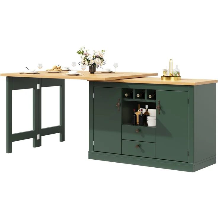 Bartisch aus MDF, ausziehbar mit Stauraum, 120-180x40x76 cm, Antikgrün – Bild 8