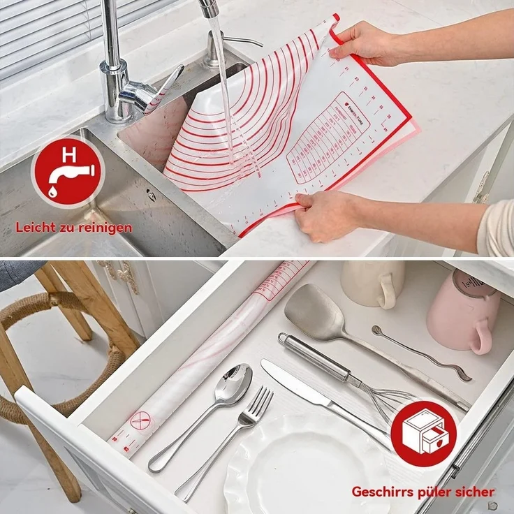 Blusmart Backmatte Backmatte aus Silikon, 100 % Silikon (Antihaftbeschichtung, wiederverwendbar), mit Maßnahmen für Fondant/Kekse/Pizza, Rot – Bild 3