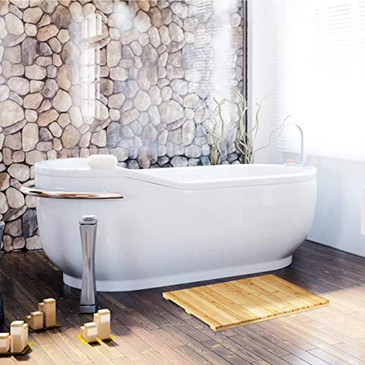 Relaxdays Bambusmatte für Badezimmer, rutschhemmend, feuchtigkeitsbeständig, hygienisch, 40x65 cm, naturfarben – Bild 2