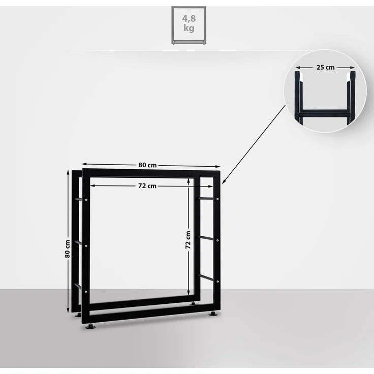 DELUKE® Kaminholzregal innen Metall SATLO - für Feuerholz Brennholzregal innen Kaminholzständer Kaminholzhalter Feuerholzregal InnenSchwarz, 25x80x80cm – Bild 2