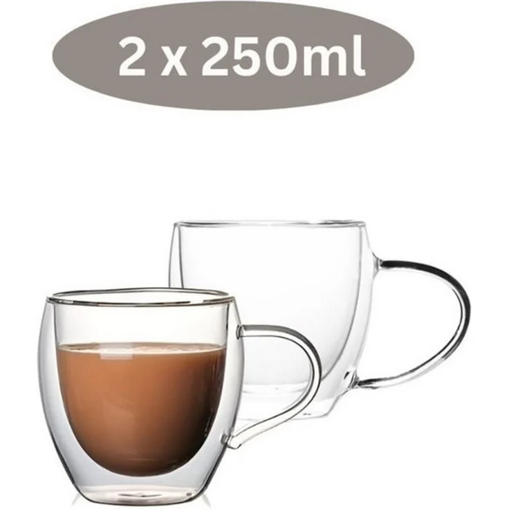 Cheffinger Thermoglas 2er Set Doppelwandige Gläser mit Henkel Teegläser Thermogläser – Bild 4