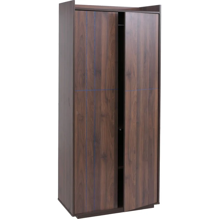 Schrank HWC-P44, Kleiderschrank Garderobenschrank 2 Türen Push-to-open, MDF 184x80x40cm ~ Walnuss-Optik – Bild 9
