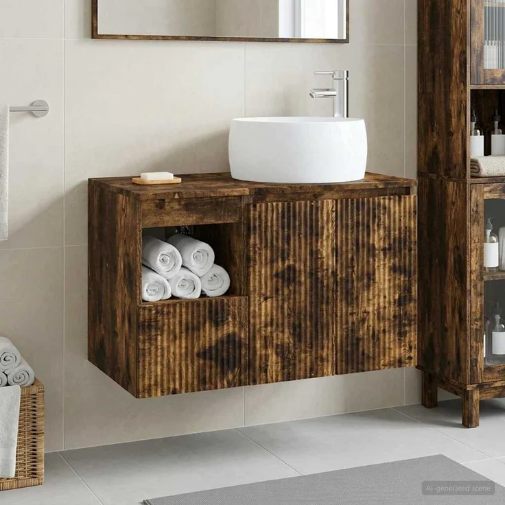 vidaXL Badezimmerschrank-Set 2 stk. Geräucherte Eiche 3404099 – Bild 1