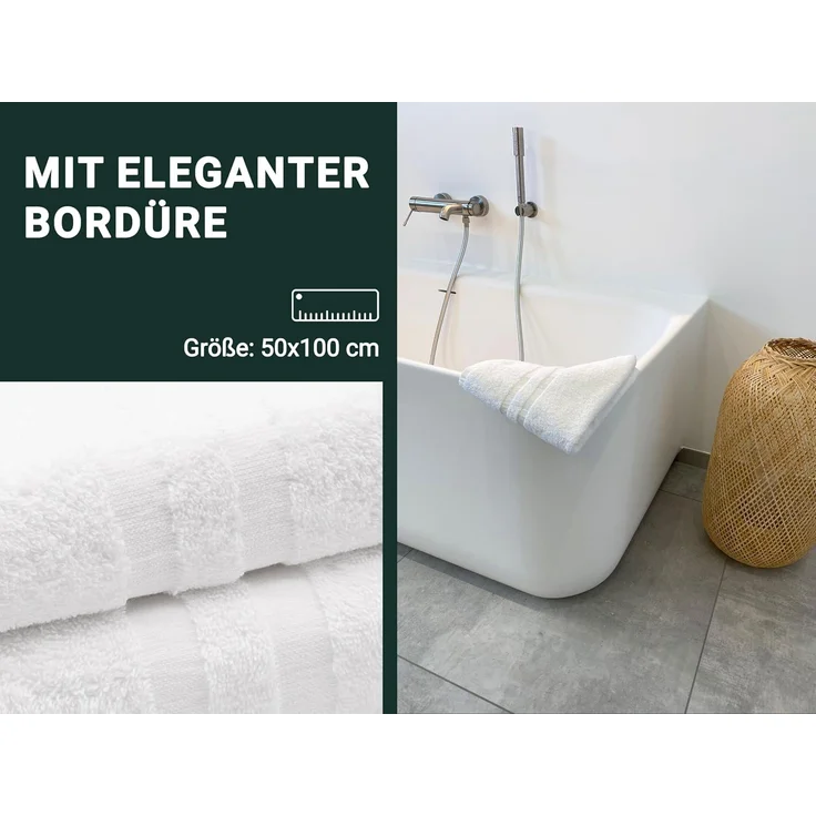 ZOLLNER 10er Set Handtücher, 50x100 cm, 100% Baumwolle, weiß – Bild 4