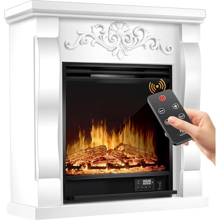 KESSER® Elektrokamin Standkamin - Kamin elektrisch mit LED 3D-Flammeneffekt, Mit Heizung Heizfunktion, Elektro Kamin mit 1800W Leistung, Wochentimer, Thermostat, Fernbedienung, dimmbar Villa / Weiß
