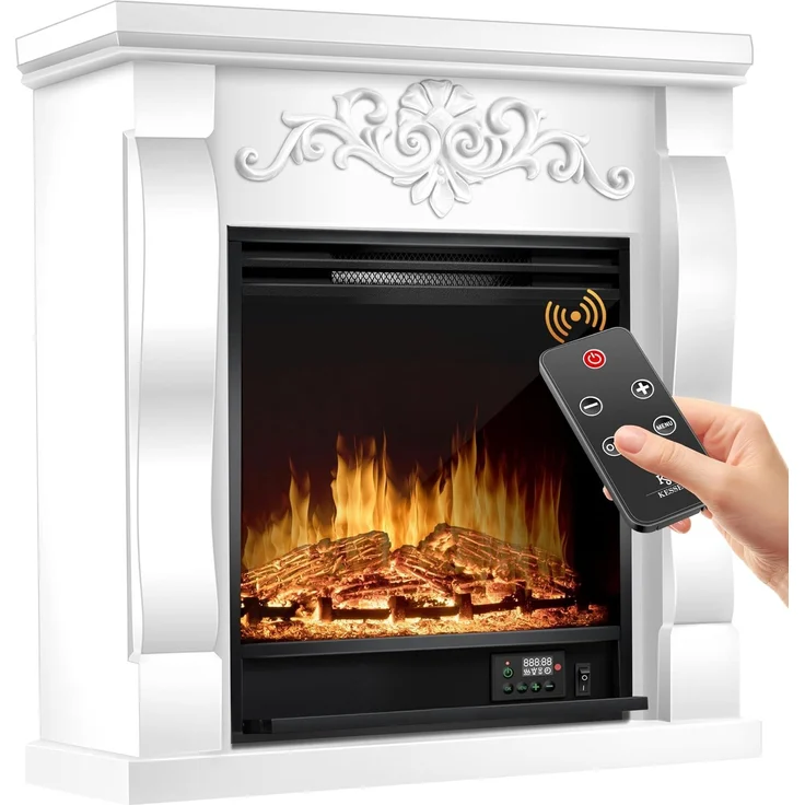 KESSER® Elektrokamin Standkamin - Kamin elektrisch mit LED 3D-Flammeneffekt, Mit Heizung Heizfunktion, Elektro Kamin mit 1800W Leistung, Wochentimer, Thermostat, Fernbedienung, dimmbar Villa / Weiß – Bild 1