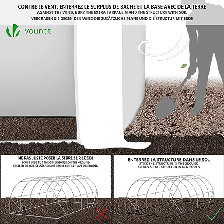 VOUNOT® Gewächshaus Foliengewächshaus, Seitenwände Aufrollbar Winterfest, Tomatenhaus Folientunnel, 6 x 3 x 2 m 18m², Weiß – Bild 6