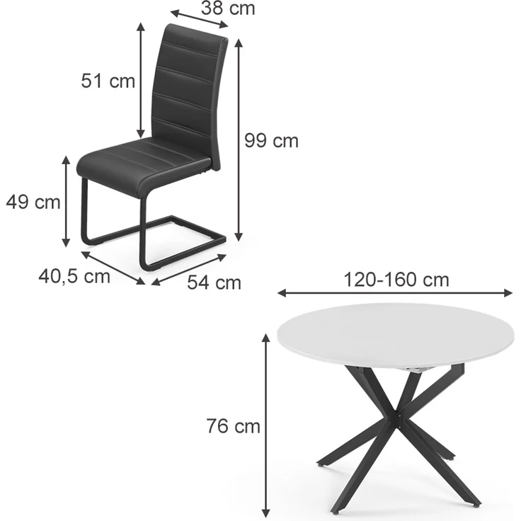Esstisch-Set Loyd Weiß/Schwarz 120 x 120 cm mit 4 Esszimmerstühlen, Schwarz Vicco – Bild 2