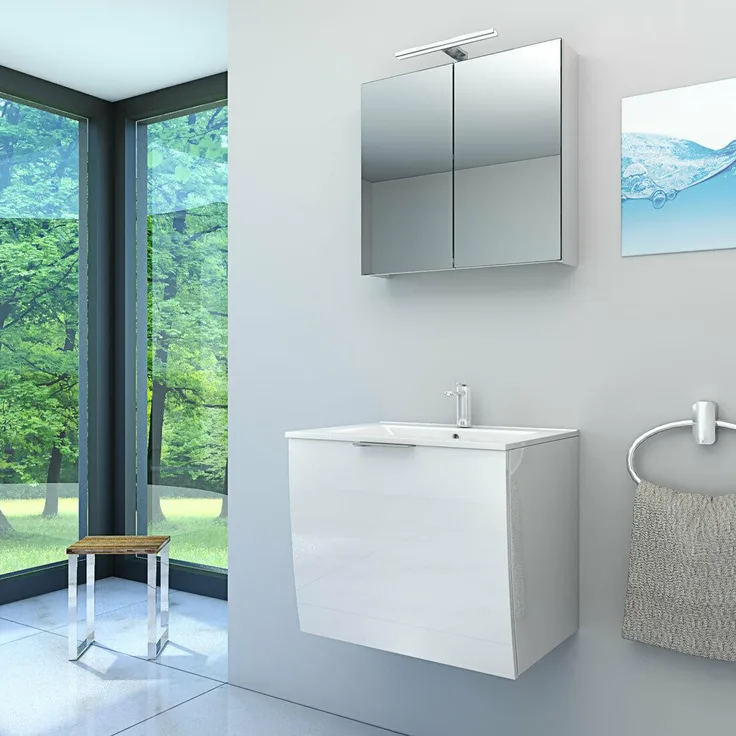 Badmöbel Set Gently 1 V1 Weiß MDF Waschtisch 60cm NEIN ohne LED-Beleuchtung