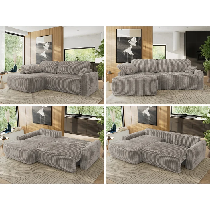 Ecksofa, L-förmiges, lose Kissen, DL-Schlaffunktion, (H 100 x T 187 x B 273 cm) - CUBO L - Cord Grau - linke Seite – Bild 2