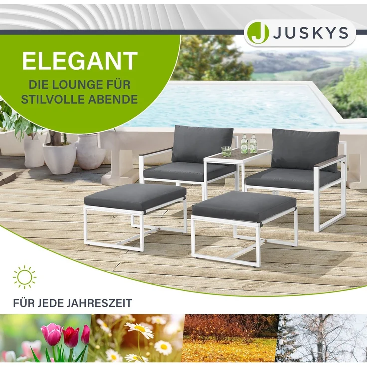Juskys Gartenmöbel Sofa Set 5-teilig Bari mit Tisch & Polster - Metall Gartenlounge - Balkonmöbel klein - Outdoor Möbel Balkon Garten - Lounge Grau – Bild 5