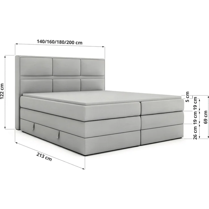 Doppelbett Boxspringbett ORVO KING 180 x 200 cm mit Stauraum, Multipocket-Matratze und Pocket 7 Härtezonen, H4, zwei Bettkästen - Topper Visco - Dunkelgrau Velvet – Bild 5