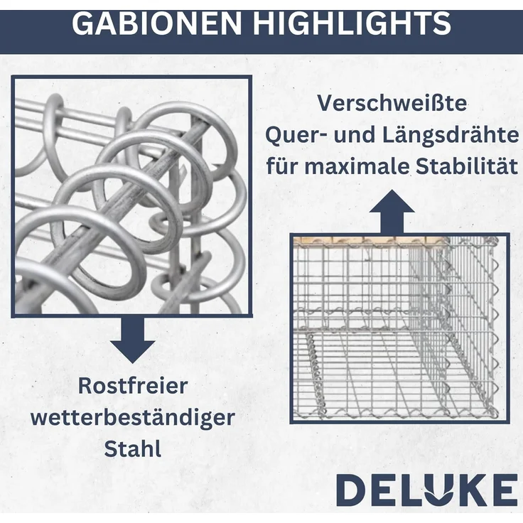 DELUKE® Gartenbank Gabionen TELLE aus Stahl 100x70x72cm Kiefernholz Braun, 25cm Gabionenbreite Gabionenbank Gartentisch aus Gabionen Steinkorb Gabionengitter Ziergabione Drahtkorb befüllbar – Bild 5