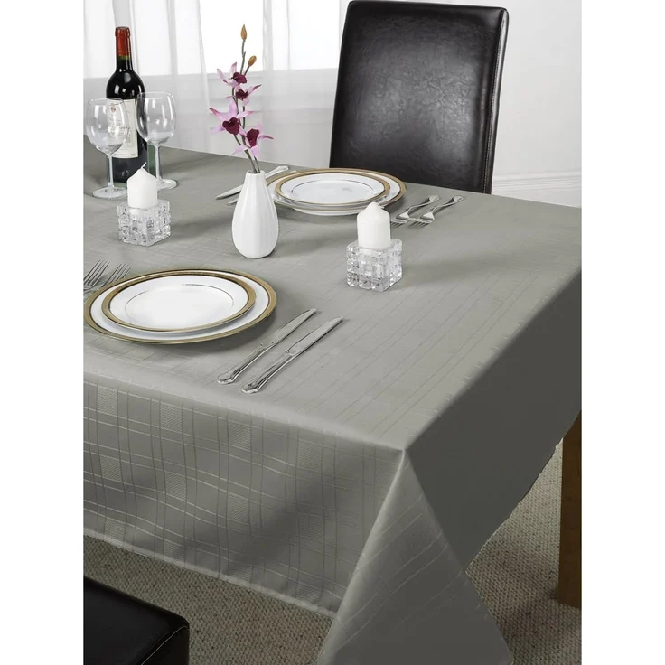 Emma Barclay Tischdecke, kariert, Polyester, silberfarben, 274x178 cm – Bild 1