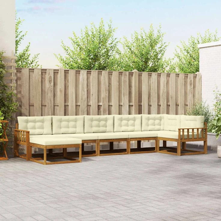 vidaXL Outdoor-Sofagarnitur 7 stk. 7-Sitzer Natur und Creme 3367888 – Bild 1