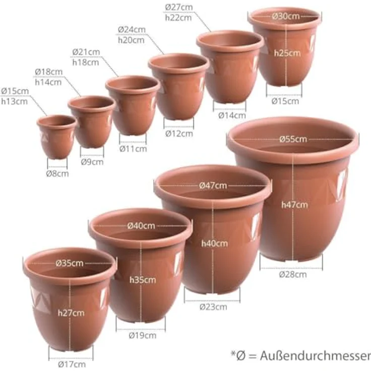 Plastard Pflanzkübel 3er, 5er, 10er Sets, Blumentop, Übertopf, Pflanztopf 15 - 40 cm (5 St), frostbeständig, UV-beständig, witterungsbeständig, langlebig – Bild 5