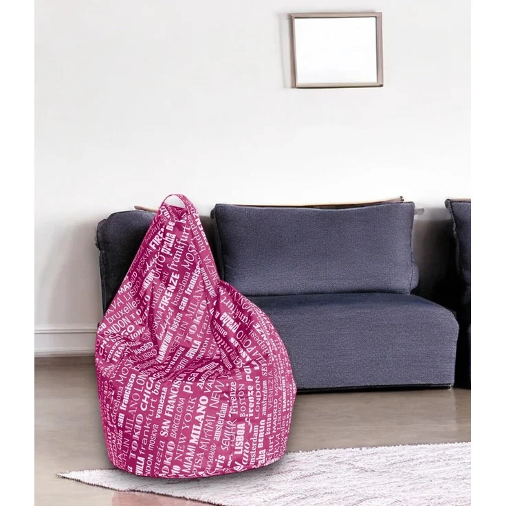 Dmora Sitzsack mit Schriftzug Fantasie, Fuchsia und Weiß, Maße 80 x 120 x 80 cm