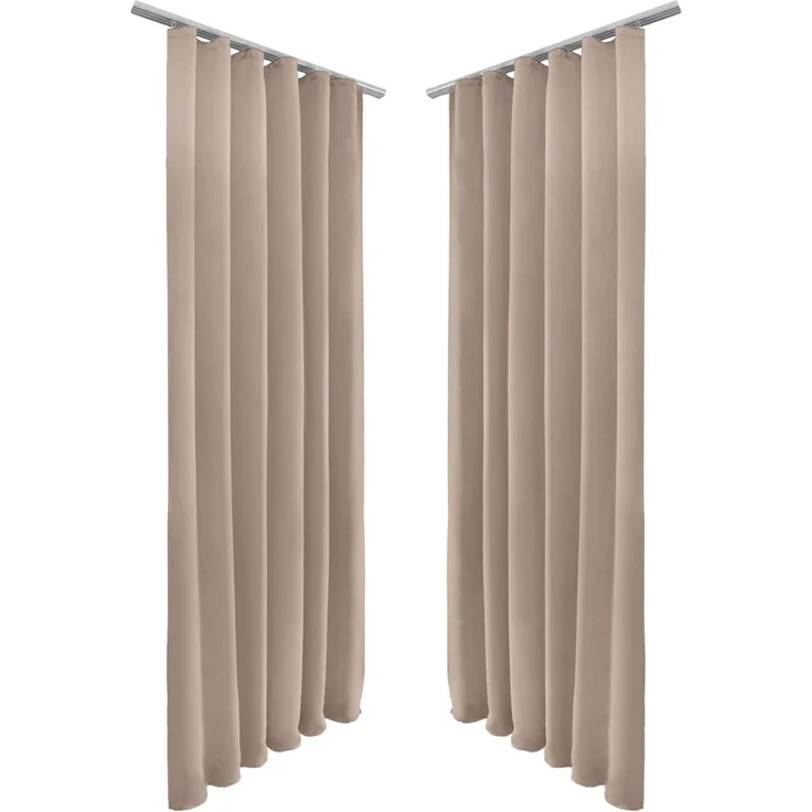 Beautissu Vorhang Amelie BK Blackout mit Kräuselband, 140x245cm, Sand, 2er Set, Gardine, Blickdicht, Verdunkelung, Variante: Blackoutvorhang, 100% verdunkelnd – Bild 3