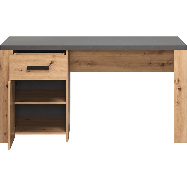 trendteam smart living - Follow - Schreibtisch - Eiche/Anthrazit - Computertisch mit 2 Fächern - (BxHxT) 145 x 76 x 70 cm - Vollauszug Schublade – Bild 3