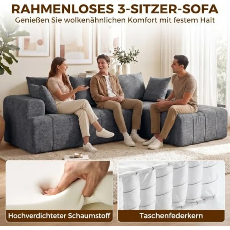 HOMCOM Ecksofa 3-Sitzer Sofa mit Ottomane, Set 1 Teile, wandelbar zum Schlafsofa, 360 kg belastbar – Bild 4