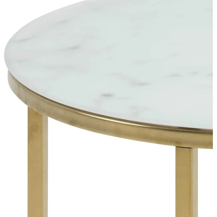 Selsey BAKAR - Beistelltisch/Couchtisch im Glamour Stil, Marmoroptik mit Metallgestell in Gold, rund 50 cm – Bild 4