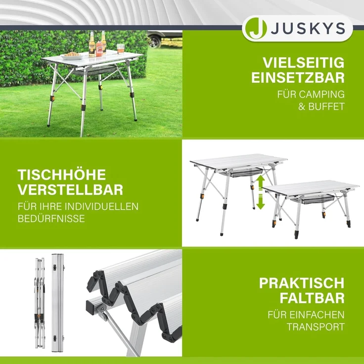 Juskys 'Picco' Campingtisch, klappbar, höhenverstellbar - Aluminium silber, 90x52 cm – Bild 7