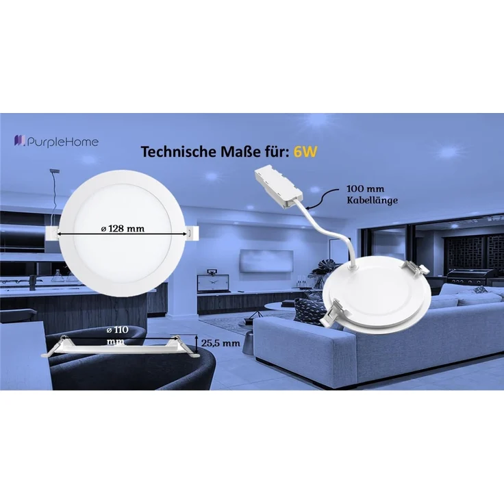 6W LED Einbaustrahler Deckenspot Ultra Flach Einbauleuchte Einbauspot 230V IP40 6500K Kaltweiß – Bild 8