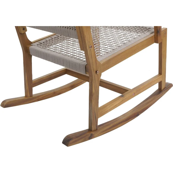 Schaukelstuhl HWC-P73, Garten Outdoor Wippstuhl Relaxstuhl Schaukelliege, Akazie Holz Rope Seilgeflecht ~ beige – Bild 7